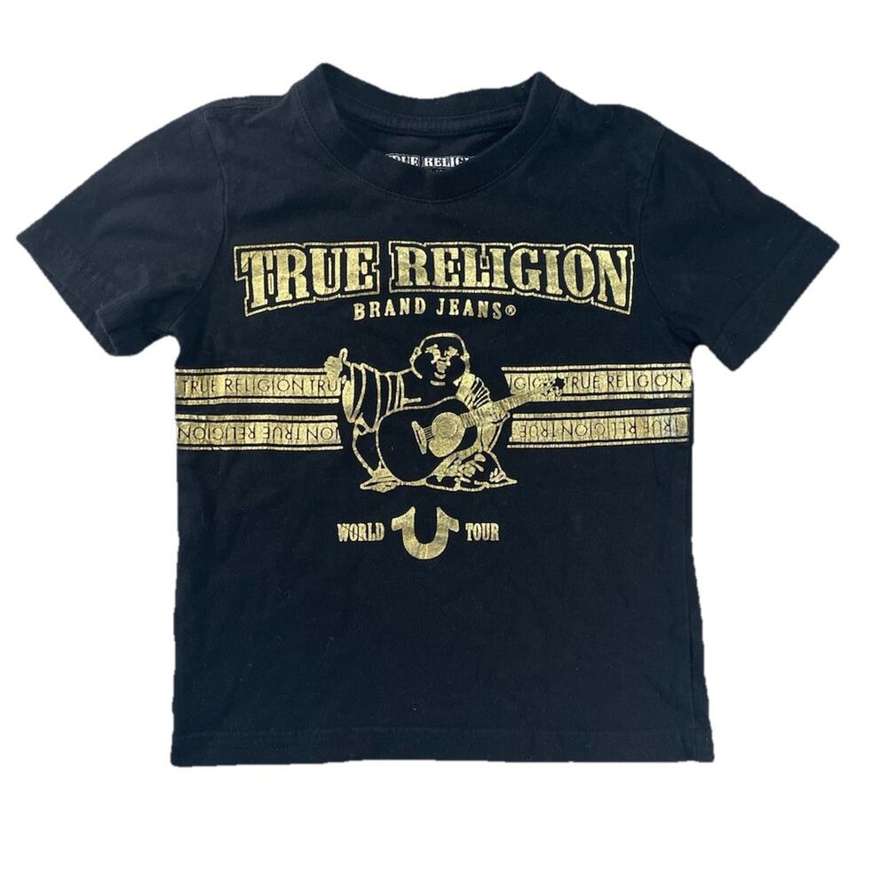True Religion Short Sleeve Buddha Graphic T Shirt 2T Toddler Black Gold